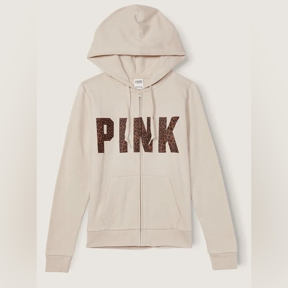 NWOT PINK Vanilla Bean Leopard Logo Hoodie, Size Medium